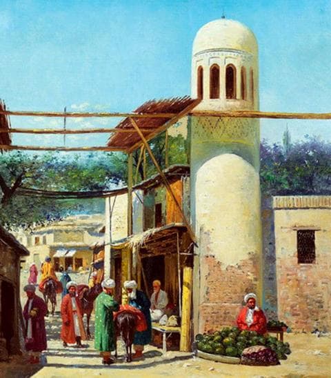 Развалины мечети Биби-Ханум. Самарканд, 1898 года. Картина Рихарда-Карла Зоммера. 