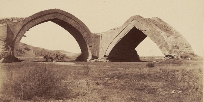Arch on the river Zeravshan, constructed in XV century. Photographer-fan G.A.Pankratyev «The Album of historical monuments of Samarkand» 1890.