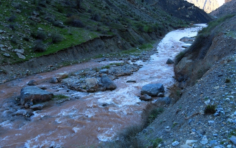 The river Chuchkanbulak at a kishlak Kaltakul. Mountain Beshnau.