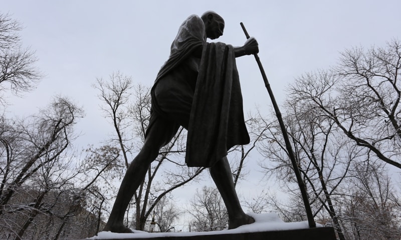 Monument of Mahatma Gandhi in Almaty.