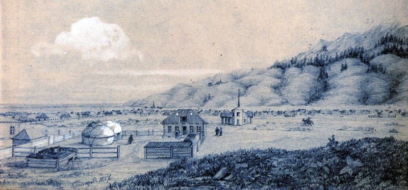 П. М. Кошаров. Площадь в укреплении Верное.1857 г.