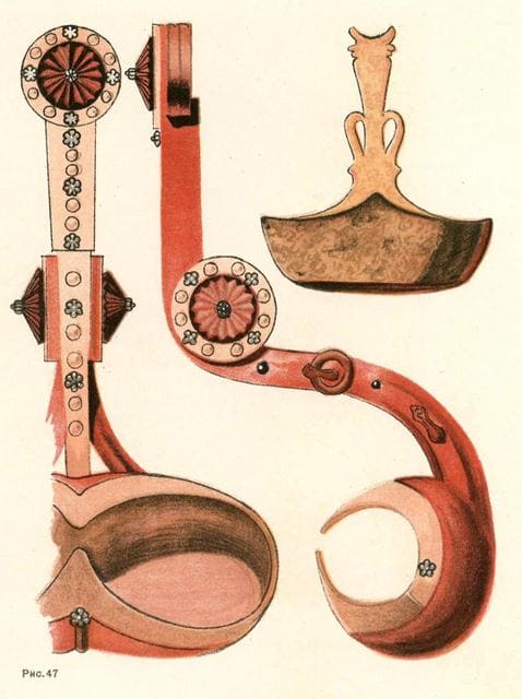 Fig. 47. Painted wooden ladles, decorated with carvings and figured inlay. Akmola district.