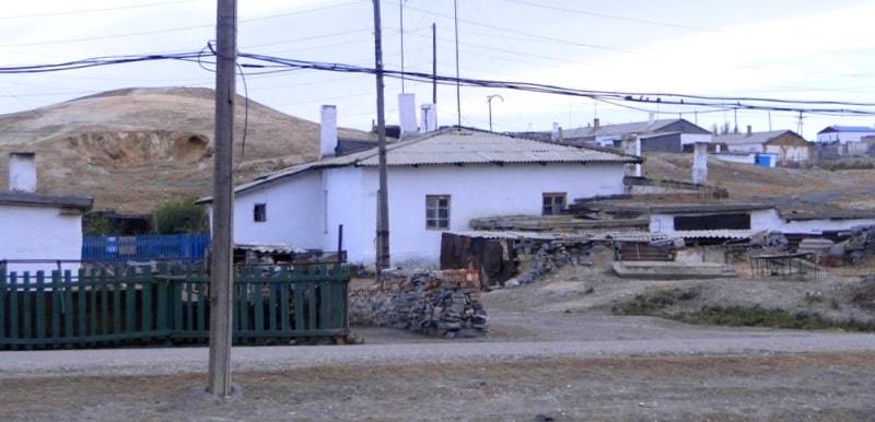 Karsakpay metallurgical plant and Karsakpay village.