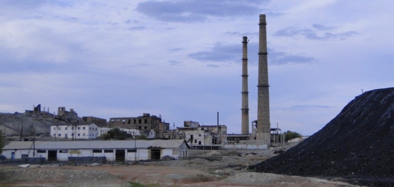 Karsakpay metallurgical plant and Karsakpay village.