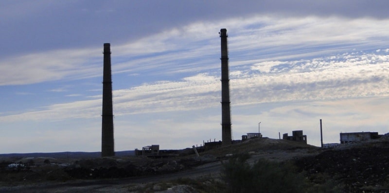 Karsakpay metallurgical plant and Karsakpay village.