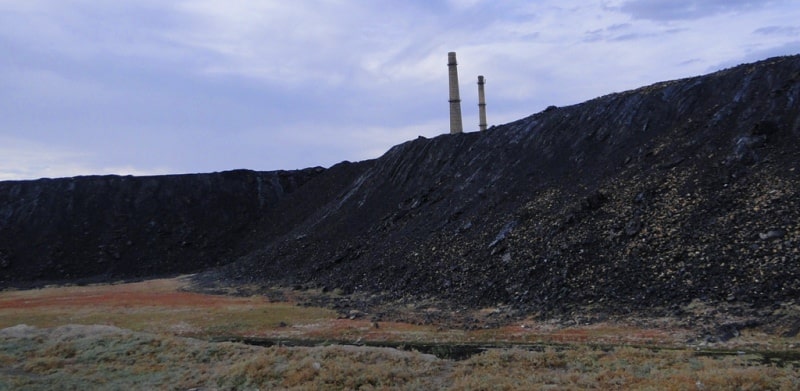 Karsakpay metallurgical plant and Karsakpay village.