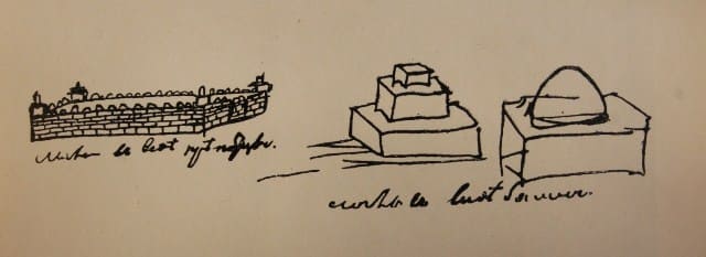  План и разрез мавзолея Бутагай на реке Нура.(XIII – XIV в.в.). Тушь. 1862 г. Рисунок Чокана Валиханова.