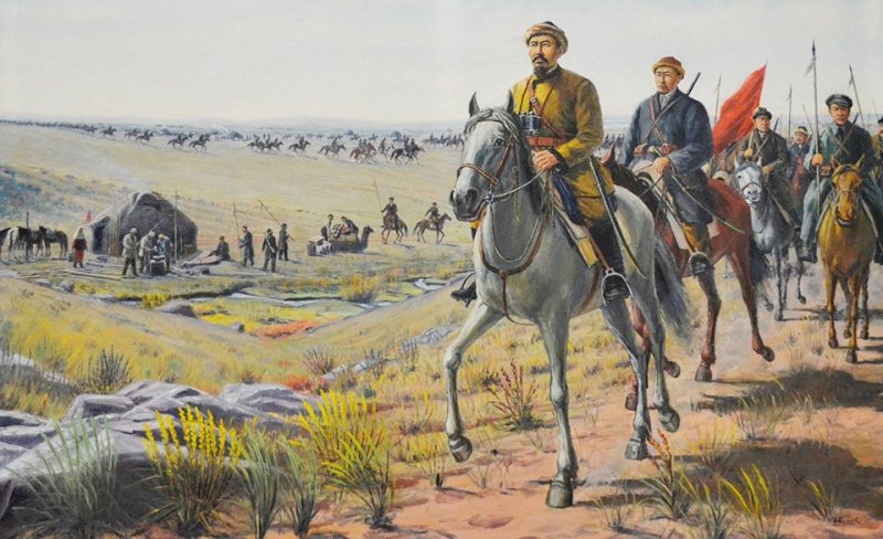 Kasteev Abilkhan. Amangeldy cavalry, 1939. Watercolor on paper, 28 x 31.5 cm.