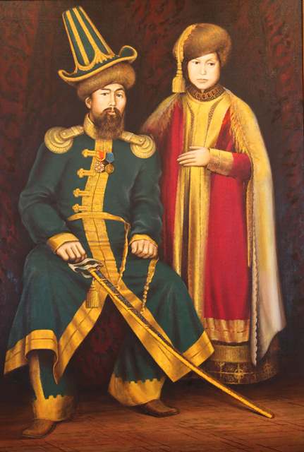 Khan Zhangir with his wife. 2010 The author of the picture is not specified. Painting from the museum "Khan's headquarters" in the village of Urda.