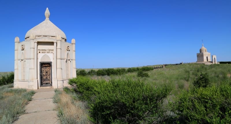 Mausoleums of Muhamad Salyk and Khan Zhangir. Near of the village of Urda.