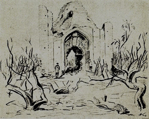 Mausoleum of Sarlytam (drawing from nature by N.P. Tolstov).