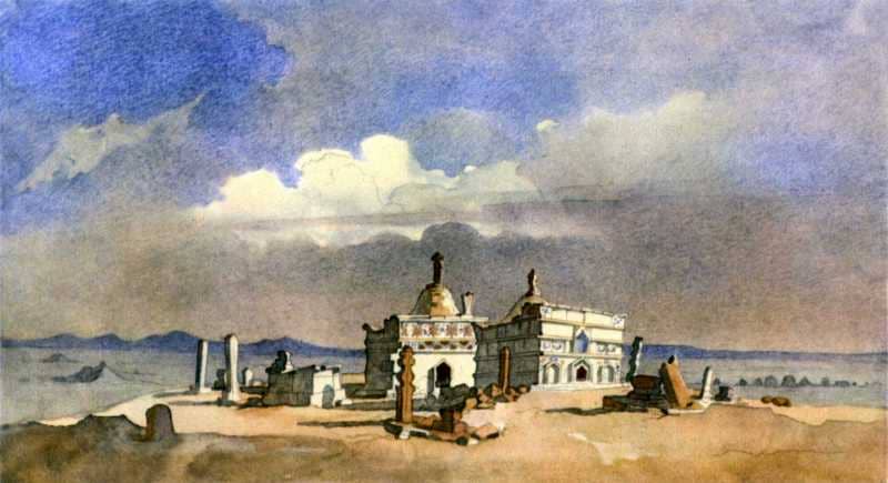 T.G. Shevchenko. Turkmen abby in Kara-Tau. Paper, watercolor (16 × 29.1 cm). (20.VI. 1851 – 13.V. 1857).