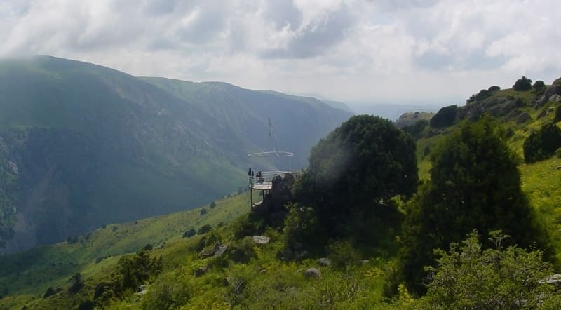 Gazebo at beginning of Aksu Canyon in Aksu-Zhabagly Nature Reserve.