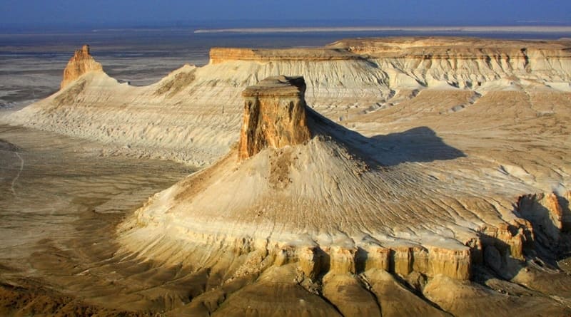 Bozzhyra valley. Helicopter view. Western cliff of the Ustyurt Plateau. Mangystau Region.