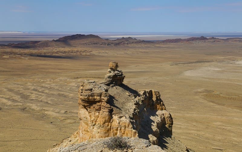Remnant against the backdrop of the Karamaya valley. Kenderli Sor Depression. Ustyurt Nature Reserve. Mangystau Region.