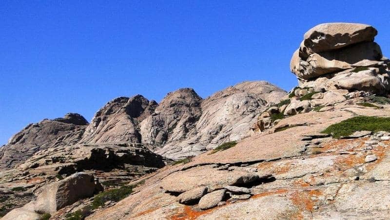 Over millennia, weathering processes have eroded granites, and where they have yielded, they have taken on most fantastic shapes. These shapes are known as "Mushroom," "Chest," "Turtle," and "Three-Tooth."