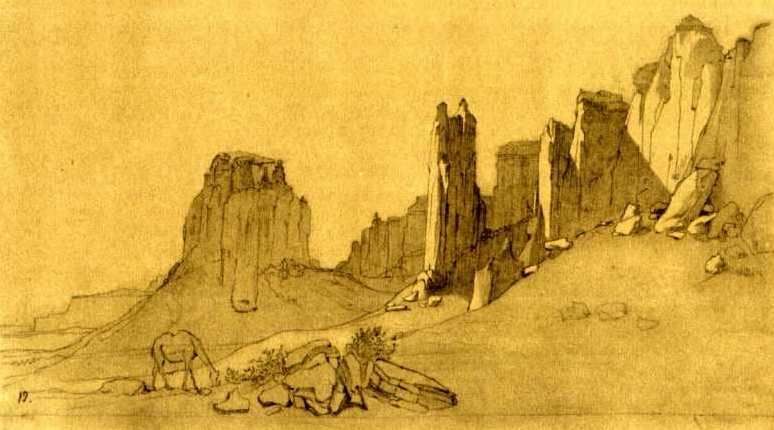 T.G. Shevchenko. Chirkala-Tau. Tinted paper, pencil (17.6 × 26.7 cm). (VII – 8.VIII 1851).