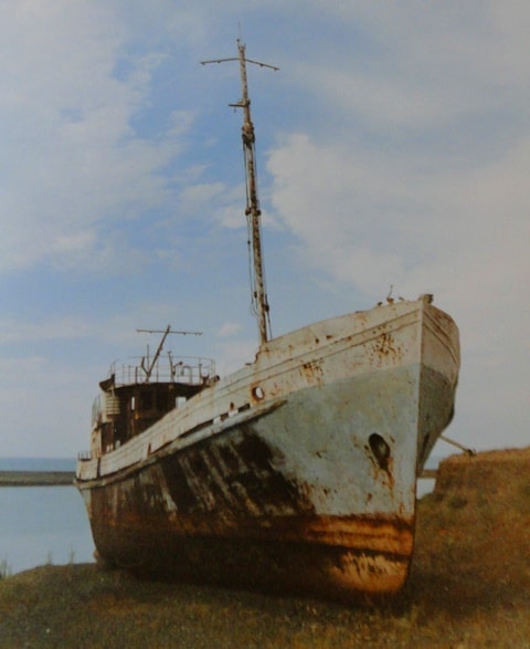 Old ships near the village of Koktum on the shores of Lake Alakol. 2003.