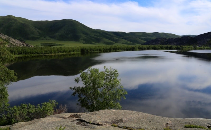 Lake Karakol in cascade of Sibinskiye lake.