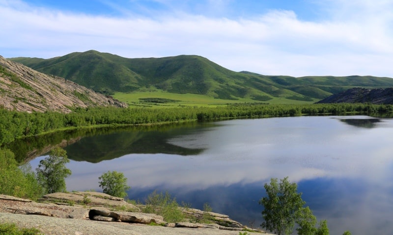 Lake Karakol in cascade of Sibinskiye lake.