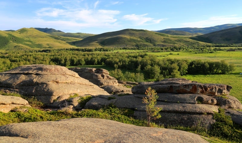 Sights of Sadyrkol lake on Kazakhstan Altai.