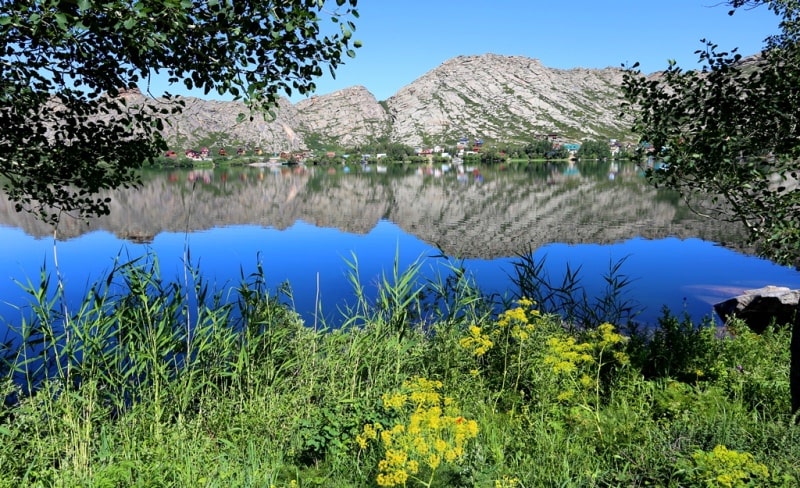 Sights of Sadyrkol lake on Kazakhstan Altai.