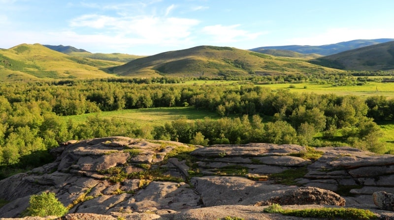 Sights of Sadyrkol lake on Kazakhstan Altai.