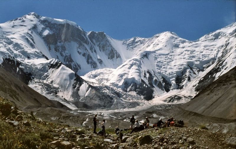 View of the Marble Wall peak from the Bayankol glacier.