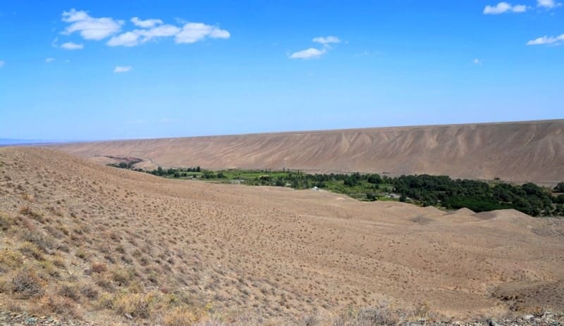 End of the wide section of canyon ends near Akmola necropolis.