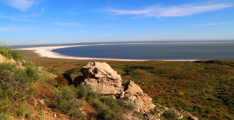 Lake Ashchykol and its environs in the Zhambyl region.