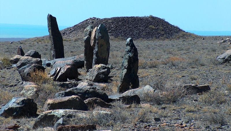 Burial mounds Besshatyr. Altyn-Emel Park.