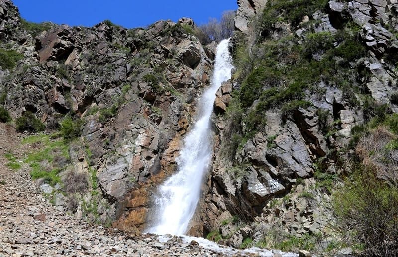 Bear waterfall in the gorge of the right tributary of the Turgen river.