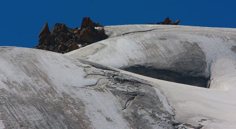 Pogrebetsky Glacier in the upper reaches of the Small Almaty Gorge.