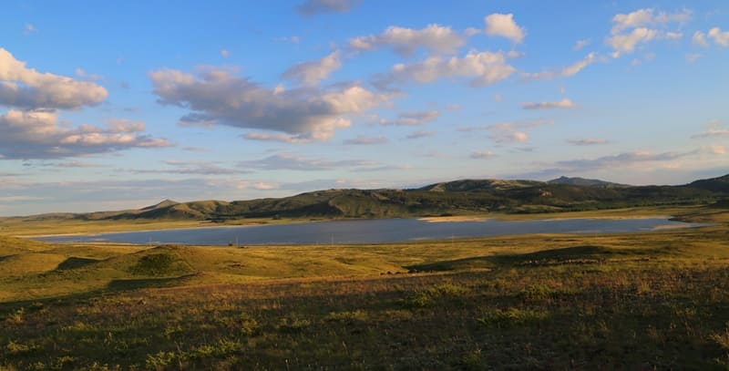 Lake Bolshoe is located a few kilometers from city of Karkaralinsk and is one of central points of  park's tourist routes.