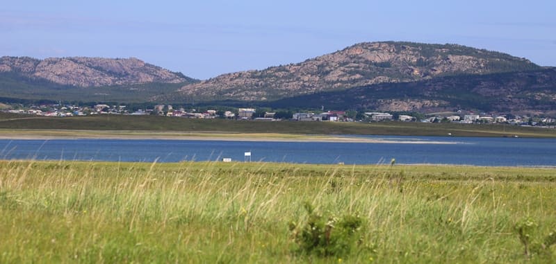 Lake Bolshoe is located at an altitude of 825 meters above sea level, 3.4 kilometers southeast of city of Karkaralinsk.