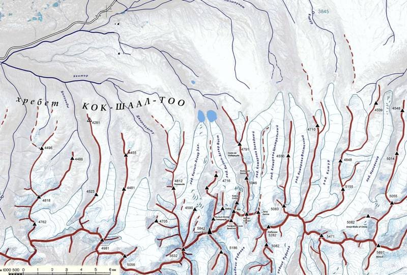 Orographic scheme of western part of Kakshaal-Too ridge.