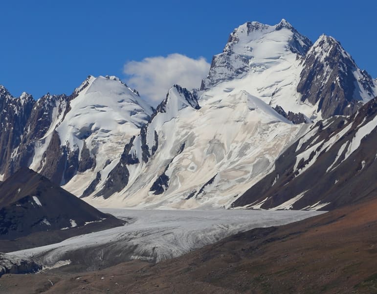 Komarov (Kyzylunet) West Glacier No. 78 and the Kyzyl-Asker peak, 5,842 meters above sea level.