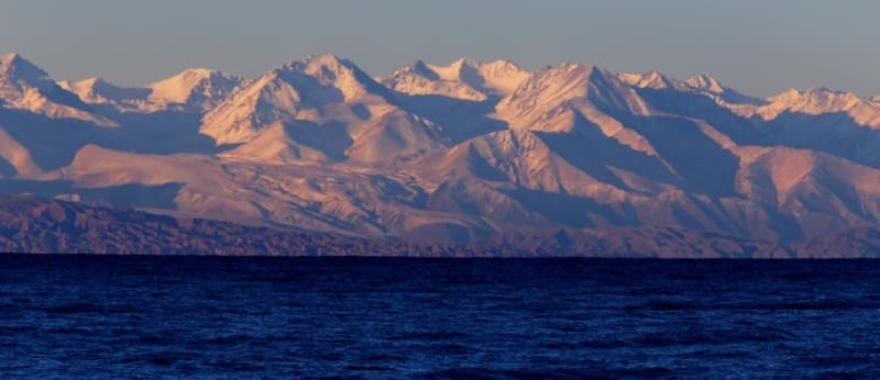 Mountains in Terskey Ala-Too ridge and Lake Issyk-Kul.
