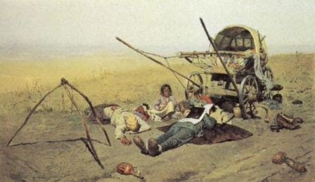Художник Сергей Иванов. «В дороге. Смерть переселенца». 1889 год.  