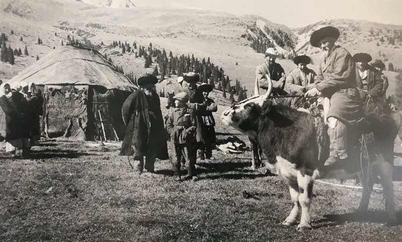 Старик на воле показывает нам дорогу. Ак-Суу. В горах Кунгей Ала Тоо. 1932 год.