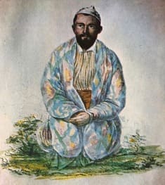 Киргиз в ярком халате. Рисунок Ч.Ч. Валиханова. Цветной карандаш. 1856 год.