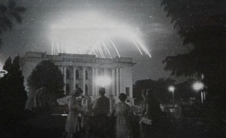 Dushanbe, 1962, architect D. Bilibin, H. Yuldashev. Moscow Square. Night fireworks behind the opera house. Salute guns were placed on the Red Square of Dushanbe.