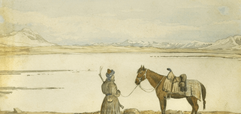 Pamir Lake Victoria. May 2, 1874, watercolor by T.E. Gordon.