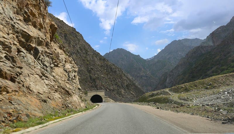 Southern slope of the Gissar Range. Upper Varzob Gorge. Dusti tunnels.
