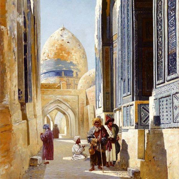 Dervishes at Shahi Zinda. Samarkand Artist Carl Sommer (1866 - 1939)