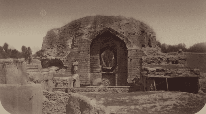 Ruins of the Ak-Saray mausoleum in Samarkand. Photographs by Boris Nikolaevich Zasypkin, a renowned Soviet architect and restorer who studied and preserved Central Asian monuments. The photographs were taken in 1924-1925 during research and restoration work in Samarkand. The photo shows the mausoleum's interior before the extensive restoration, which began much later. Ak-Saray, built in the 1470s, lay dilapidated for a long time, hidden in the shadow of the more famous Gur-e Emir.