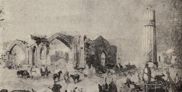 Buildings near the Jarkurgan minaret (drawing by N. N. Karazin).