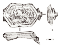 Dzhankent. Excavation No. 1. Ring with the inscription "Muhammad" (drawing by A. Nazarov).