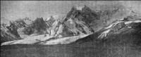 Komarov Glacier and Kyzyl-Asker Peak. Photo by A. Letavet. 1933.