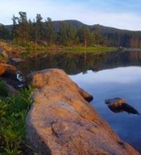 Lake Kimassarovskoye is a large body of water on border between mountains and steppe.